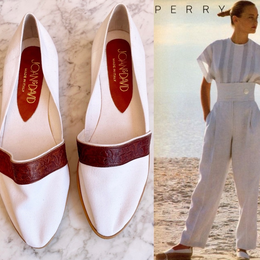 Vintage 80s Italian Canvas and Leather Slip on Espadrille - Picture 13 of 16